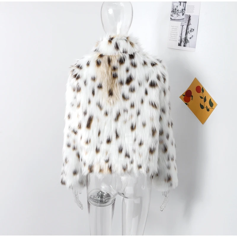 Leopard Print Faux Fur Short Coat Women Fashion Puff Plush Lapel Loose Button Jacket Female Winter Thick Warm Outerwear