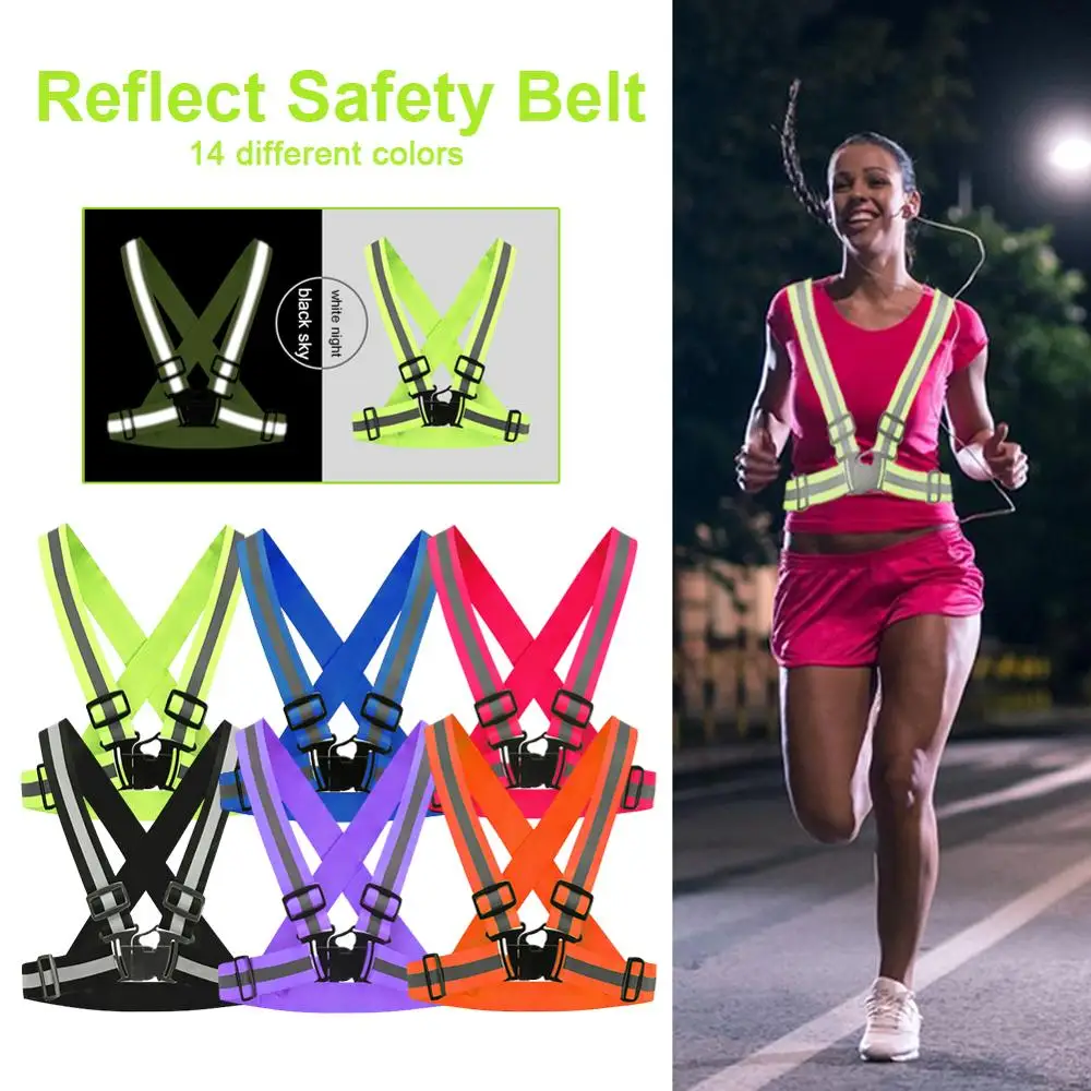High Visibility Elastic And Adjustable Reflective Running Gear Neon Yellow Reflective Safety Vest Belt For Running Cycling Vest