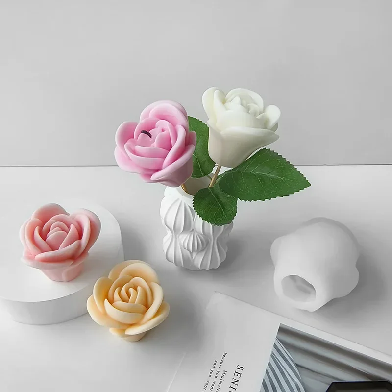 장미 향 촛불 실리콘 몰드 꽃 수제 비누 아로마 테라피 제작, DIY 낙하 석고, 3D 촛불 제작 도구