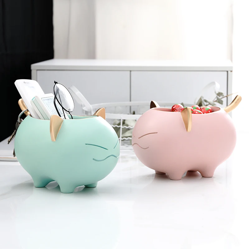 

European Cute Cat Storage Box Resin Ornaments Home Livingroom Desktop Sculpture Craft Bookcase Coffee Table Figurines Decoration