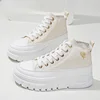 Women's Casual Height Increased Shoes Solid Color Versatile Canvas Shoes High Top Lace Up Flats Comfortable Breathable Female 6