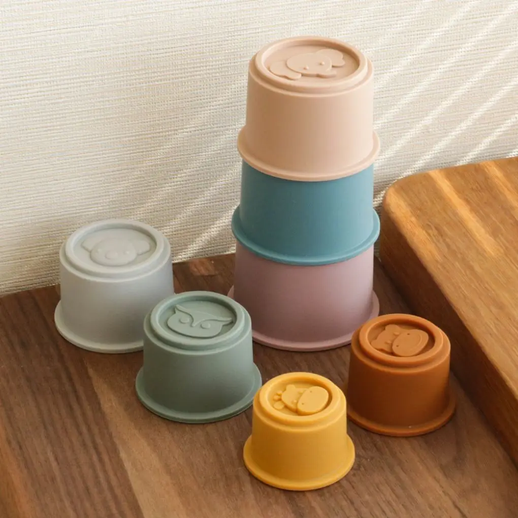 7Pcs Baby Stacking Cups Toy Silicone Education Building Blocks Toys Stacking Cup Montessori Toys Educational Hourglass