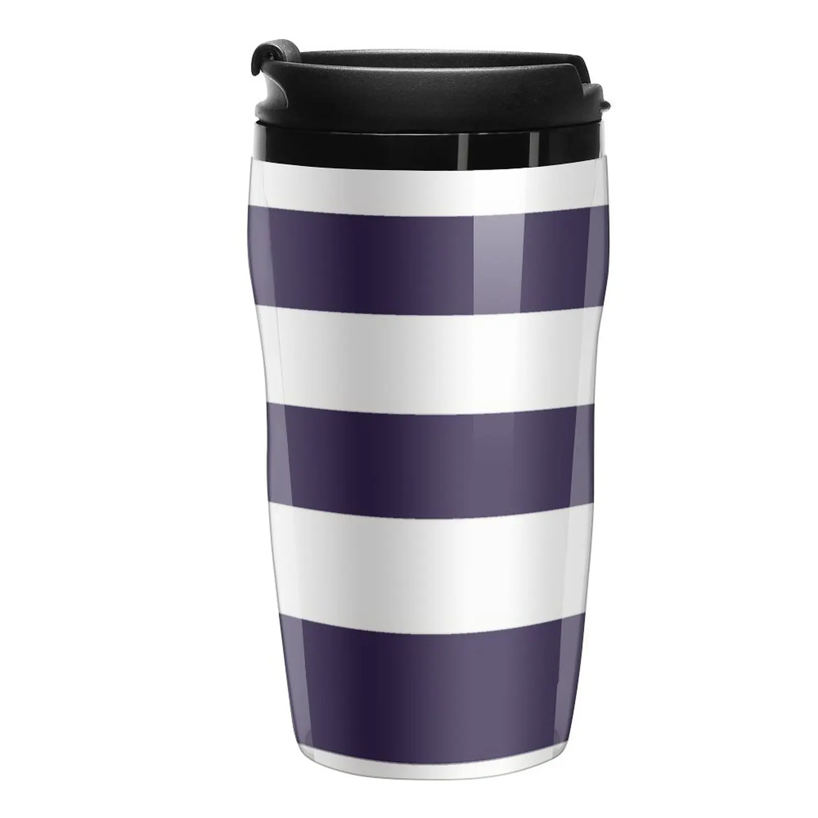 

Medium NAVY BLUE and WHITE Horizontal STRIPES Travel Coffee Mug Cups And Mugs Coffee Accessories