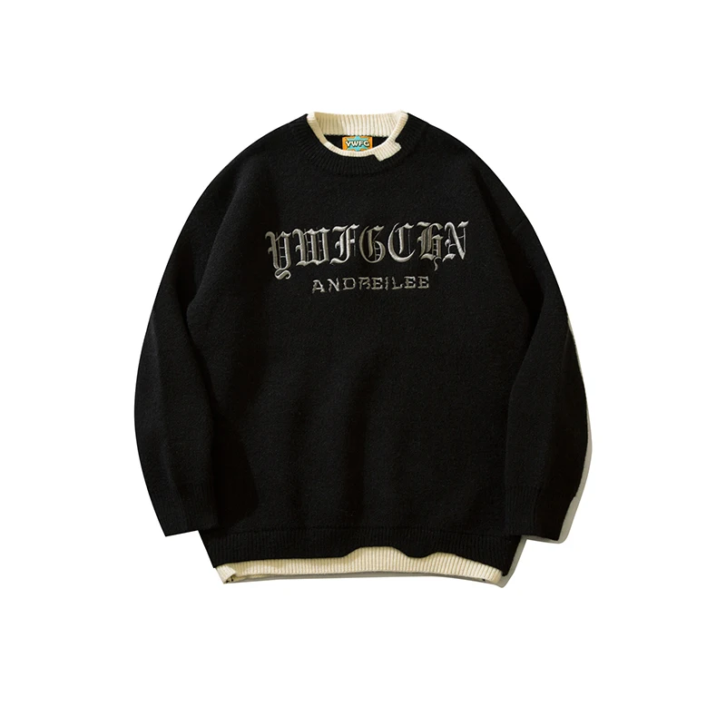 

Retro Loose Pullovers Autumn and Winter New Round Neck Embroidered Letter Sweater Couple Fashion Casual Knitted Sweater