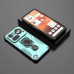 Enhanced Hard Armor Magnetic Ring Holder Lens Protective Phone Case Cover for Enhanced Durability and Style (Light green)