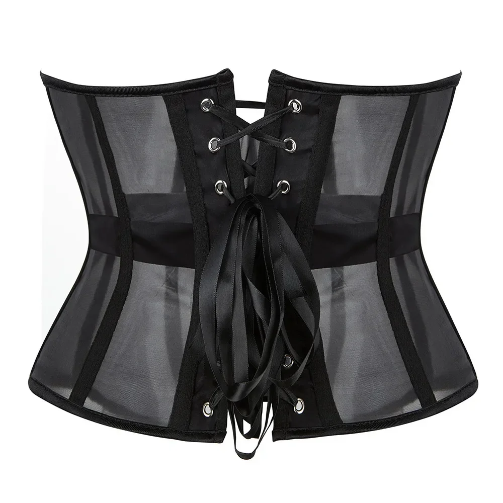 Women Sexy Mesh Underbust Corset Gothic Slim Streetwear See Through Waist Cincher Bustier Top