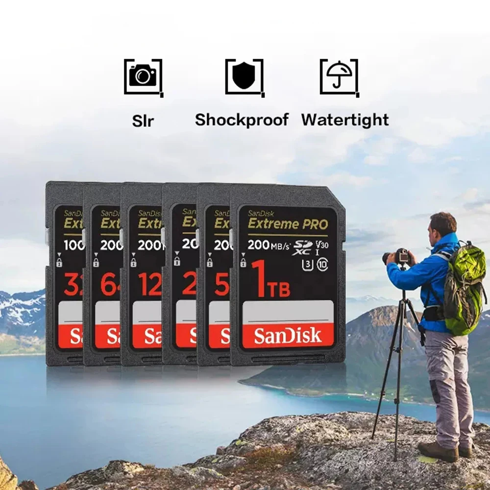 SanDisk 익스트림 프로 메모리 카드, SD 카드, DSLR 카메라용 4K 플래시 카드, 32GB, 64GB, 128GB, 256GB, 512GB, 1TB SDHC, SDXC Class10, V30, U3