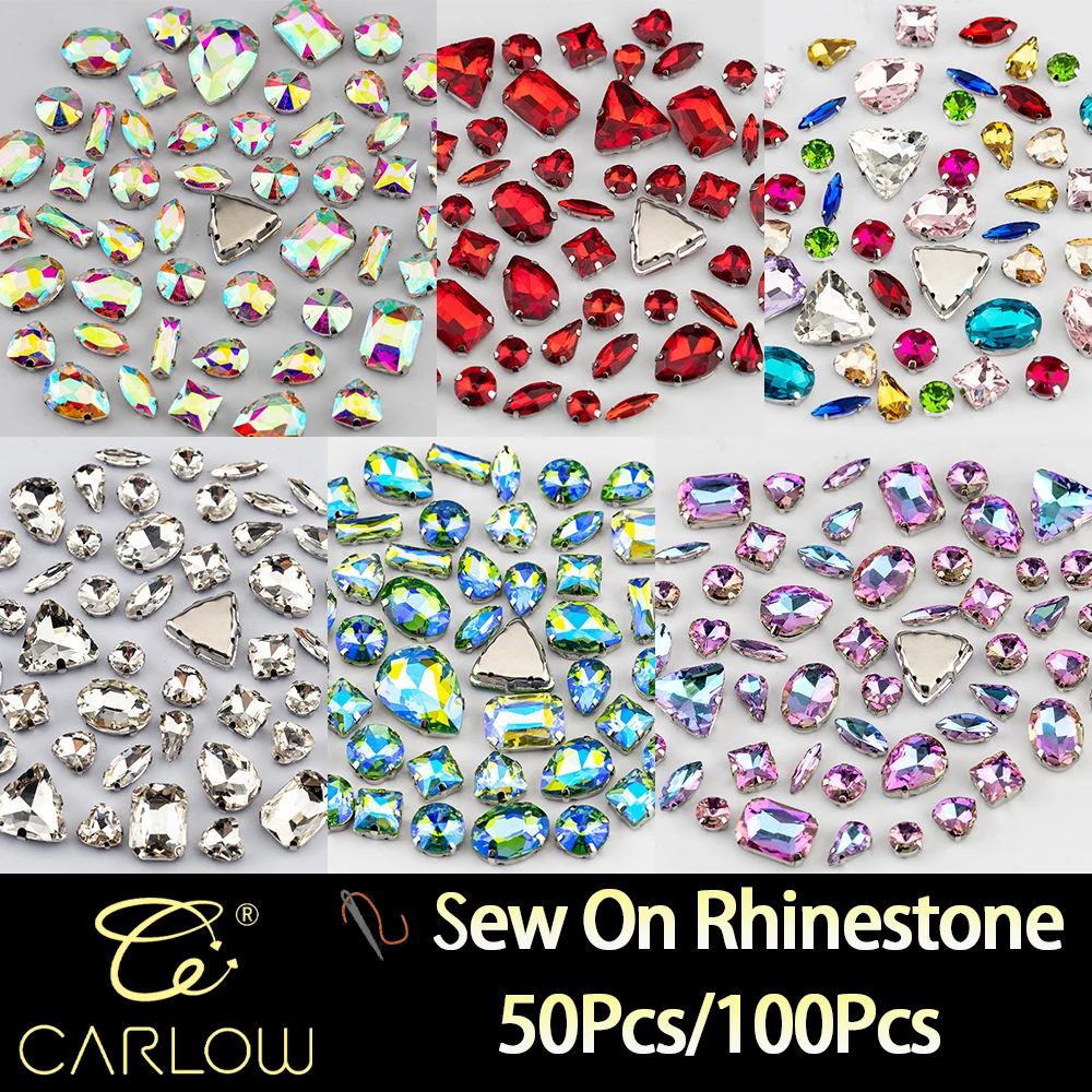 Glass Sew on Rhinestones Multi Shape Mix Size Flat Back Colorful For Wedding Dress