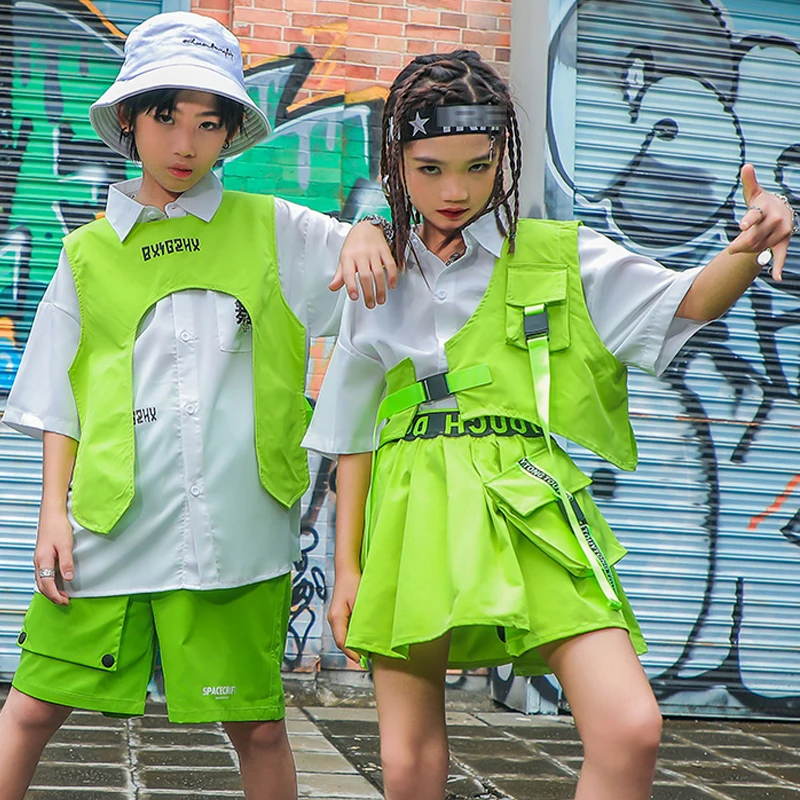 

Outfits Vest Jazz Dancing Stage Costume Rave Clothes Children Hip Hop Street Dance Performance Clothes Girls Boys Green