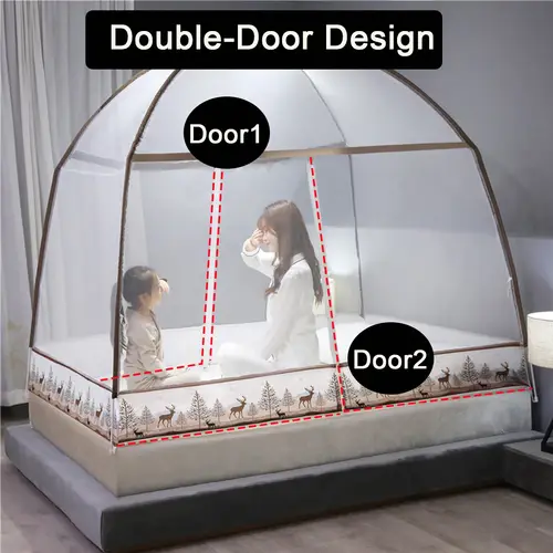 1pc 360°Coverage Thickened/encrypted New Cartoon Double Door Mongolian Yurt Mosquito Net,  Foldable Mosquito Net No Installation - Image 3