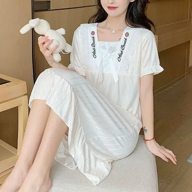 

Girl Nightwear Summer New Small Loose Short Sleeve Sleepwear Dress Female Student Small Crowd Sleepwear Dress Home Furnishing