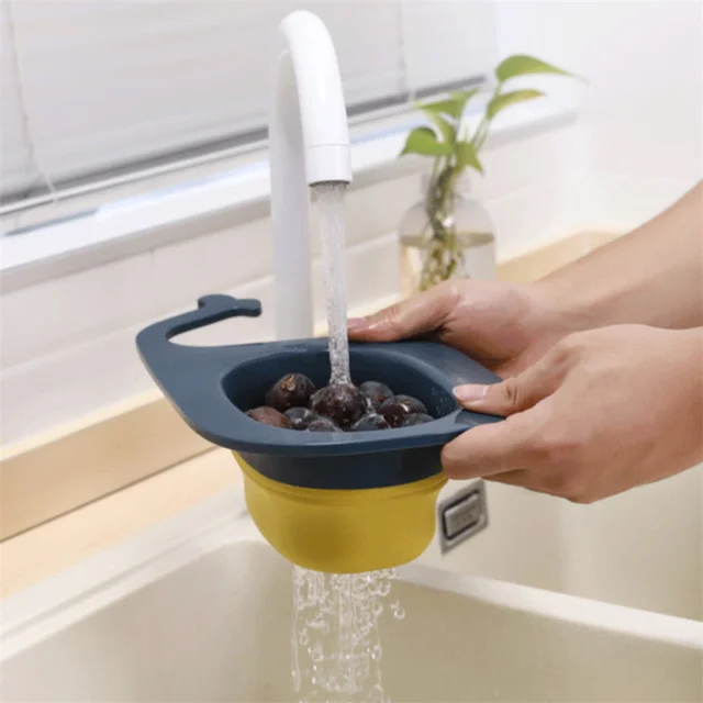 Cestello di scarico Lavello Rack Rubinetto Senza trapano Lavabo da cucina Lavello Conservazione Cestello filtro per rifiuti multifunzionale Gadget da cucina pieghevole 4