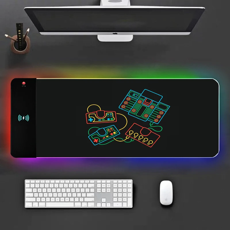 

Game console black background RYRA large mouse mats RGB game keyboard accessories Rubber anti slip pause luminous watch pad