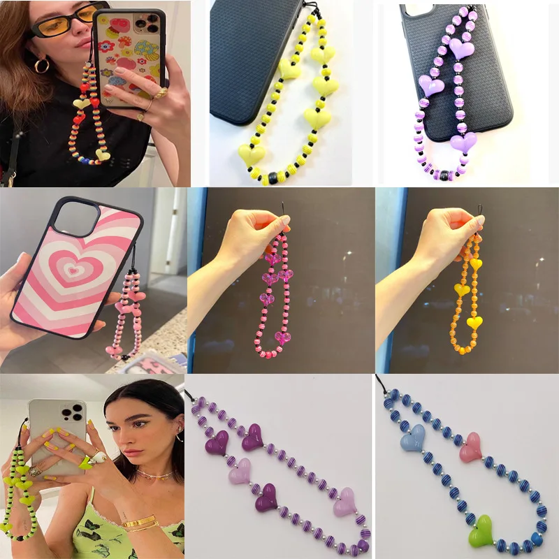 Mobile Strap Phone Charm Beads Chain Jewelry Crystal Stone Anti-Lost  Lanyard 1pc