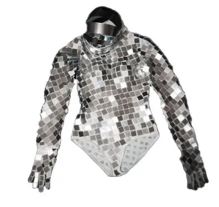 

Серебристые зеркальные боди перчатки головной убор для ночного клуба шоу певицы танцевальный костюм женский праздничный костюм gogo