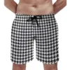 Summer Board Shorts Black White Houndstooth Sports Fitness Retro Print Board Short Pants Vintage Quick Dry Swimming Trunks 1