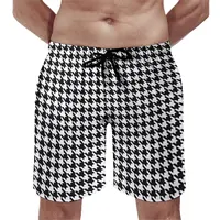 Summer Board Shorts Black White Houndstooth Sports Fitness Retro Print Board Short Pants Vintage Quick Dry Swimming Trunks 1