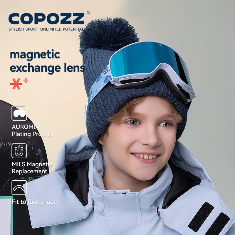 COPOZZ Magnetic Children's Winter Ski Goggles 2s Quick-Change Double Layers Ski Eyewear Anti-Fog Snowboard Goggles For Kids 6