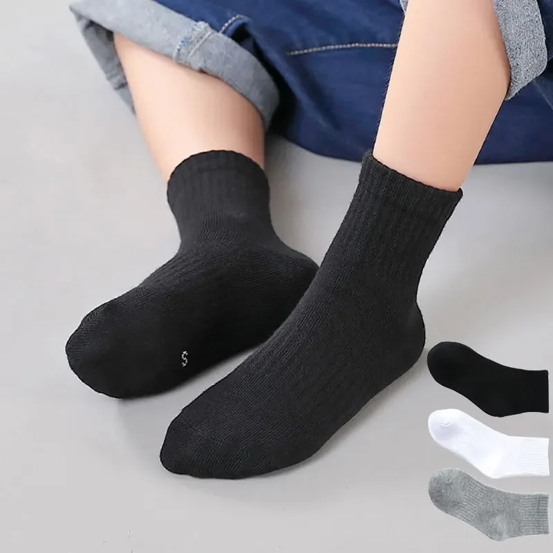 3 пары детских носков, весна-осень, черные, белые, серые однотонные студенческие спортивные носки, носки для мальчиков, носки для девочек, детские носки из чесаного хлопка для детей от 3 до 15 лет носки детские однотонные из чесаного хлопка на осень зиму