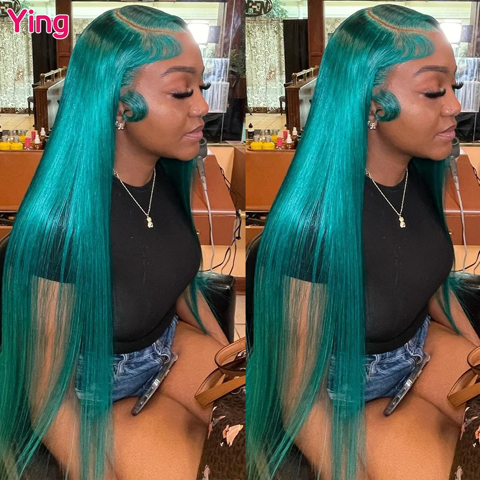 Ying Turquoise Green Bone Straight 5x5 Transparent Lace Wig 13x4 Lace Front Wig Remy Human Hair 13x6 Lace Front Wig PrePlucked