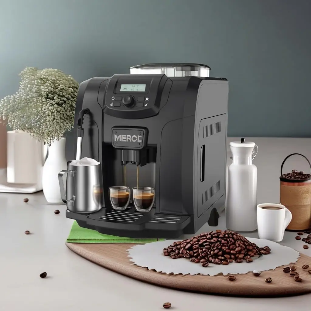 Fully Automatic Espresso Coffee Machine, 19 Bar Cafe Maker Built-in Adjustable Grinder and Manual Milk Frother ME-715, Black 5