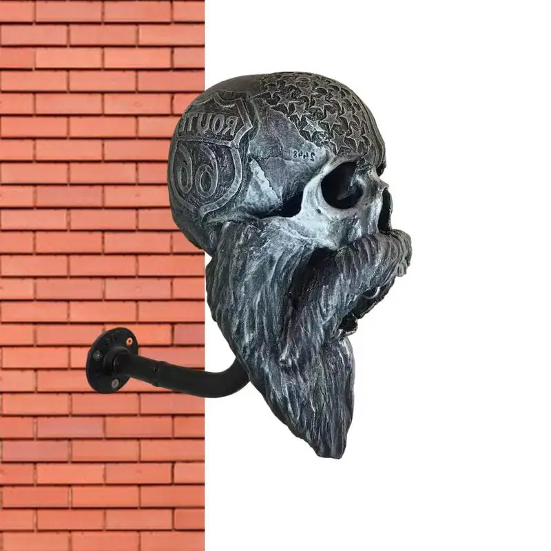 

Skull Head Helmets Holder Wall Mount Detachable Resin Crafts Skull Helmets Hanger For Motorcyclists Cyclists Home Decoration