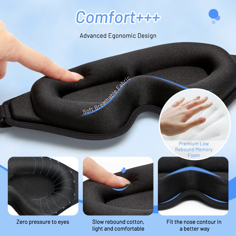 Comfortable 3D Memory Foam Sleep Eye Mask with Breathable Design