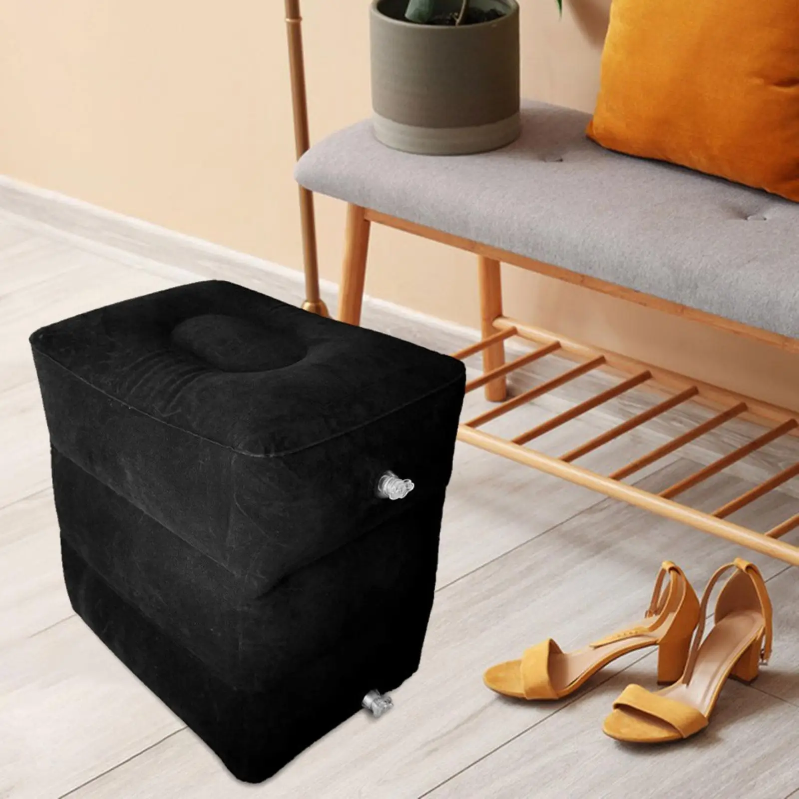 Inflatable Foot Rest Mat Picnicking Outdoors Camping Black Office Airplane Train
