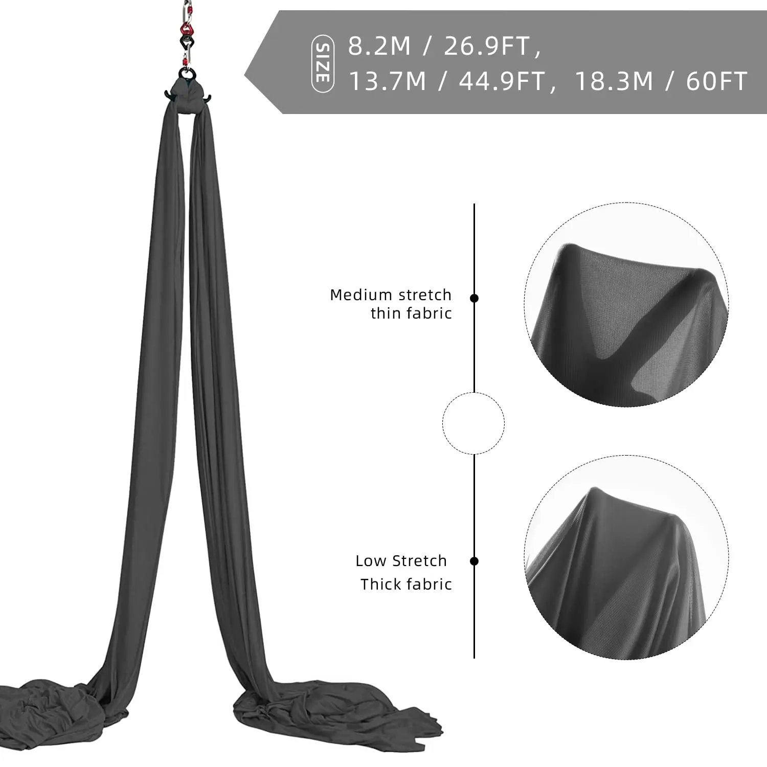 PRIOR FITNESS 15 Yards 13.8m Aerial Silks Kit Aerial Yoga Hammock Set with Hardware for Acrobatic Flying For Adults Low-stretch