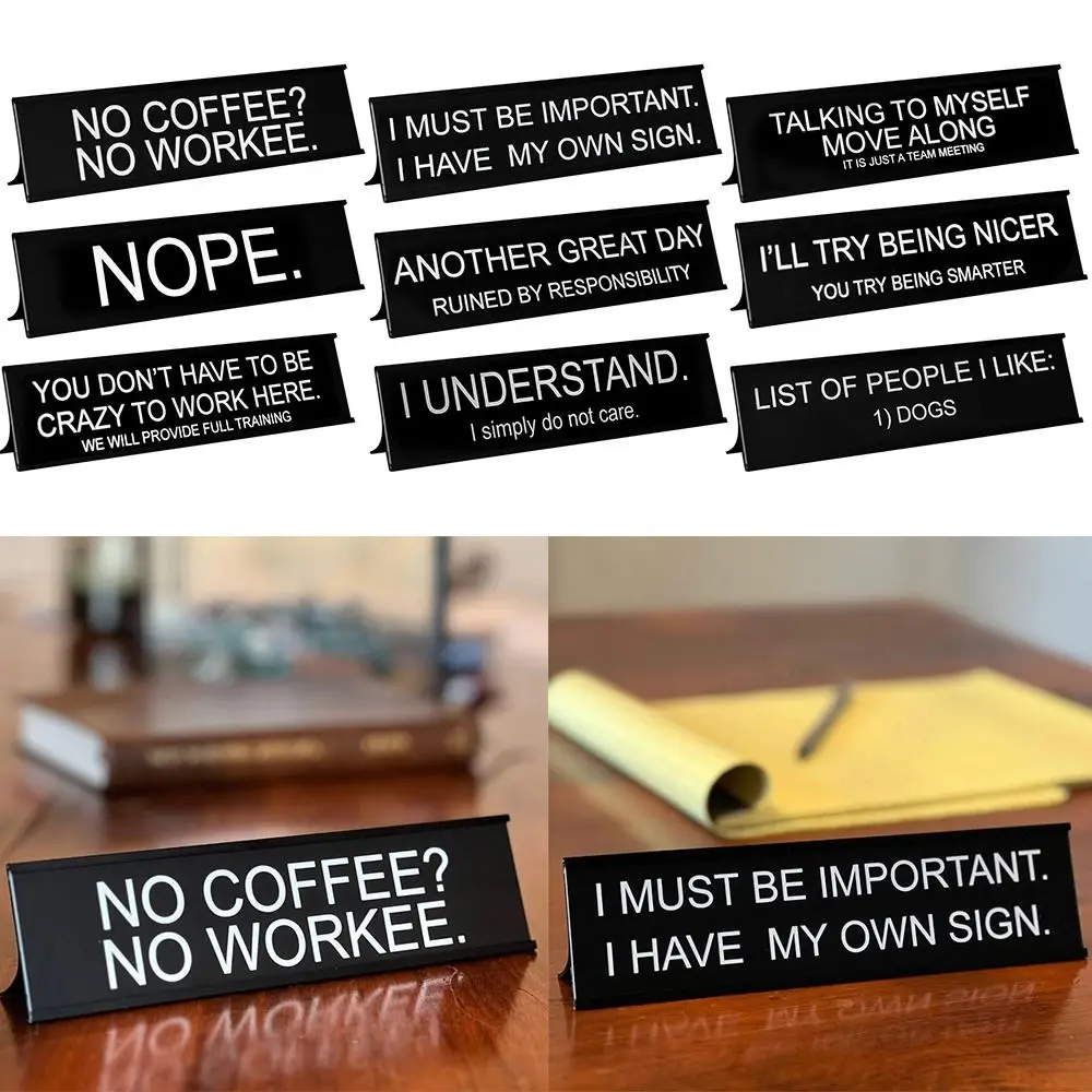 Funny Black Office Decor Sign Lightweight Aluminium Alloy Desk Sign Table Decoration Seating Office