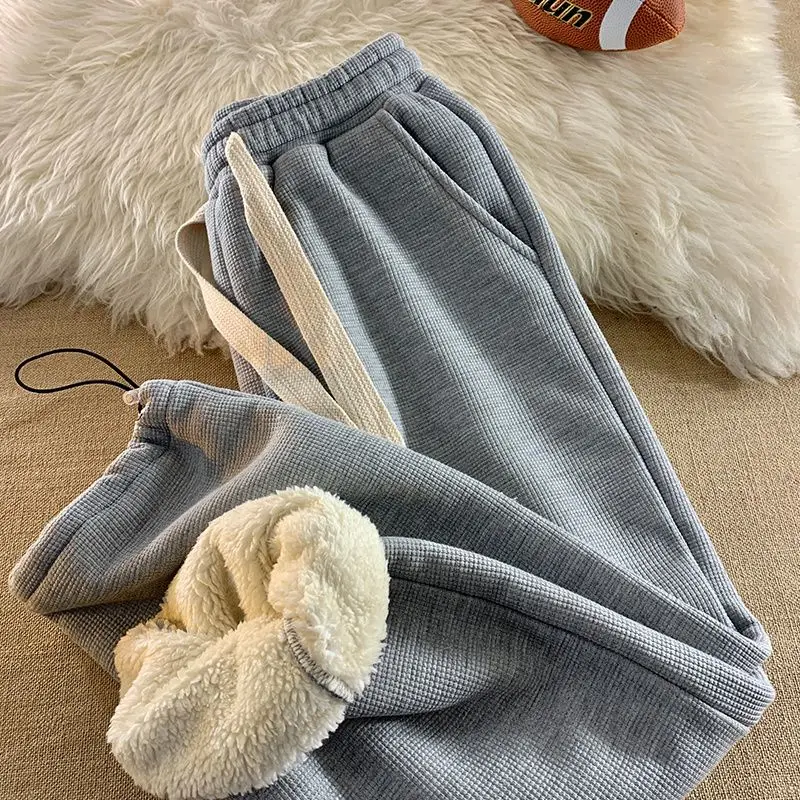 Pantaloni in lana d'agnello pantaloni Casual addensati imbotti invernali da donna pantaloni lunghi sportivi larghi a gambe larghe pantaloni da jogging da donna  200000345