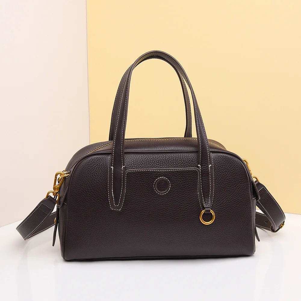 Casual Boston Bags For Women Luxury Designer Handbag And Purse 2025 New In PU Button Beaded Ornaments Top Handle Shoulder