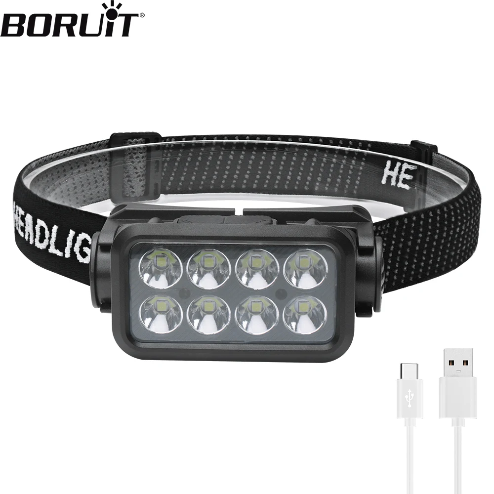 

BORUiT K354 LED Induction Headlamp USB C Rechargeable Waterproof Headlight Built-in battery Outdoor Camping Lantern Lantern