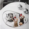 Oval Wooden Stainless Steel Tray Creative Oval Handle Storage Trays Metal Aromatherapy Mirror Cosmetic Storage Home Decorative 3