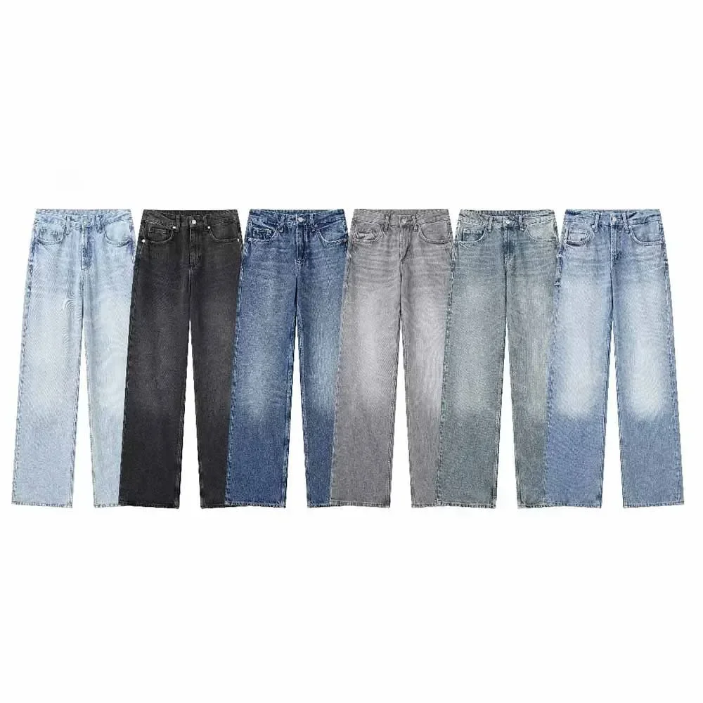 Women 2023 New Chic Fashion Side Pockets Loose Casual Wide leg Jeans Vintage Mid Waist Zipper Female Denim Pants Mujer