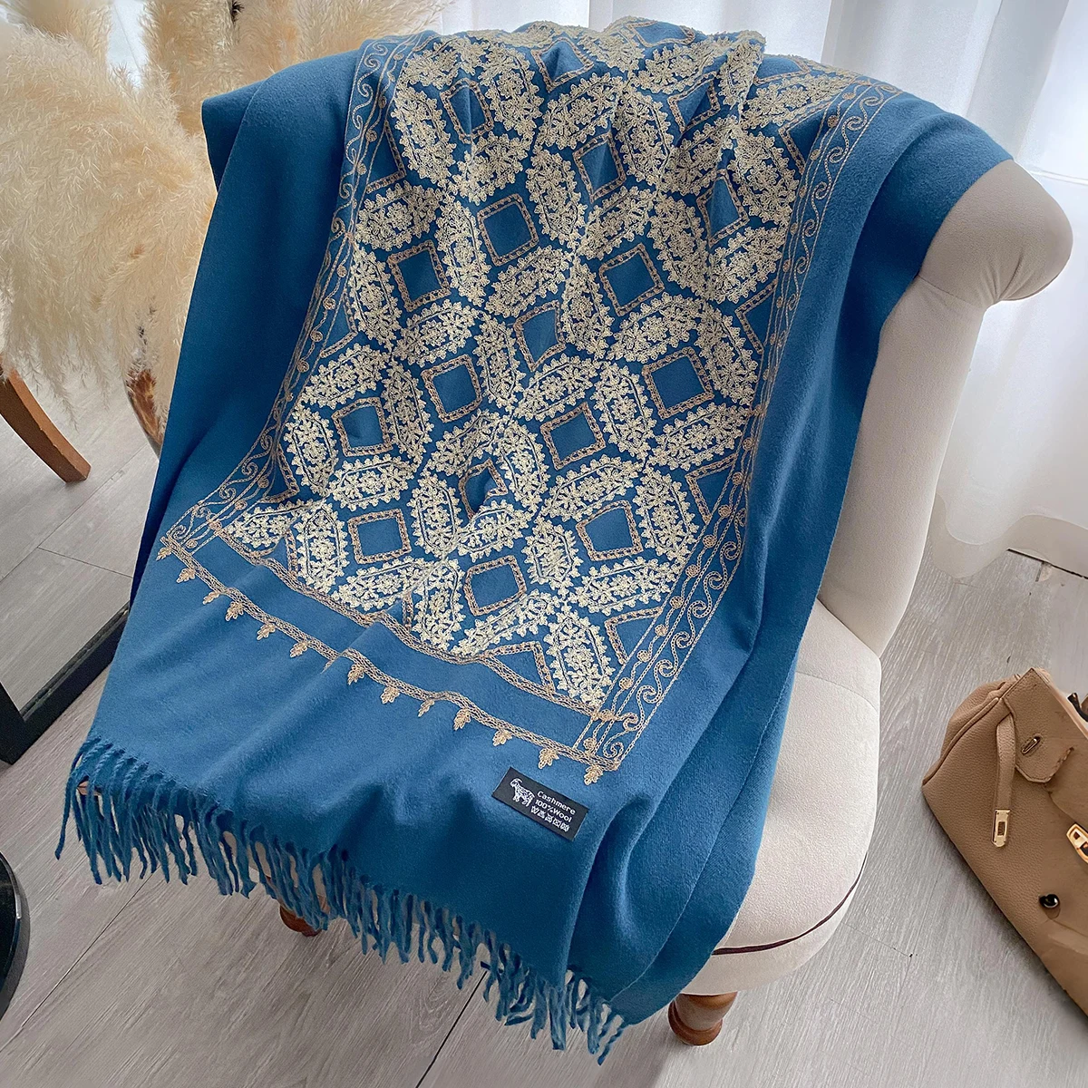 2025 Autumn Winter Warm Scarf Women Luxury Embroider Flower Bufanda Big Size Scarves Imitation Cashmere Poncho Female Pashmina