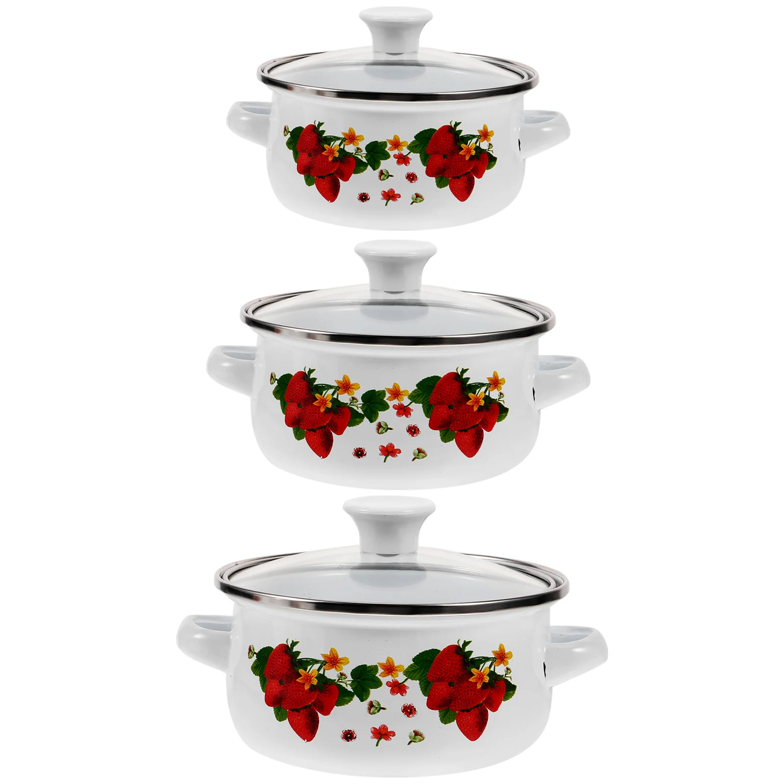

Kitchen Enamel Stockpot Lid Retro Cooking Pot Non Stick Soup Pot Floral Simmer Pot