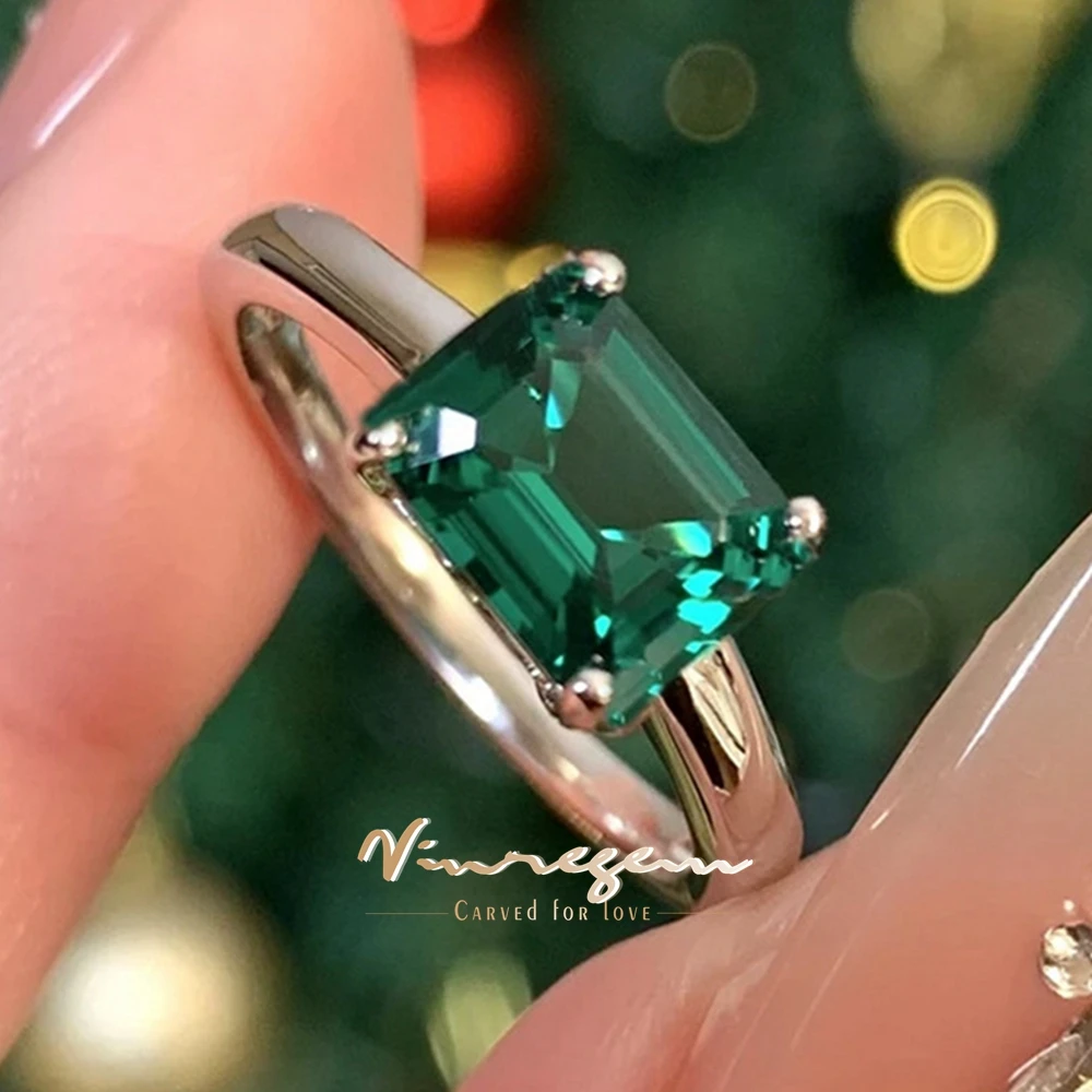 

Vinregem 7*9 MM Emerald Gemstone Classic Ring for Women 100% 925 Sterling Silver Wedding Engagement Fine Jewelry Gifts Wholesale