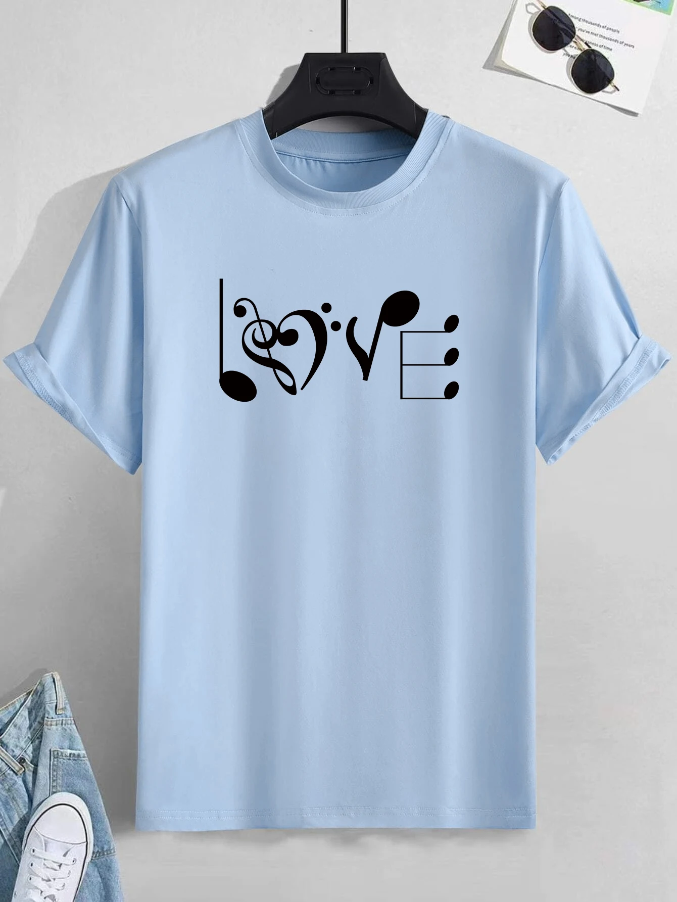 Musikk Herre Avslappet Trendy Grafisk Trykk Komfortable Rund Hals Kortermede T-skjorter, Sommer Overdimensjonerte Løse T-skjorter Best_voghion.com