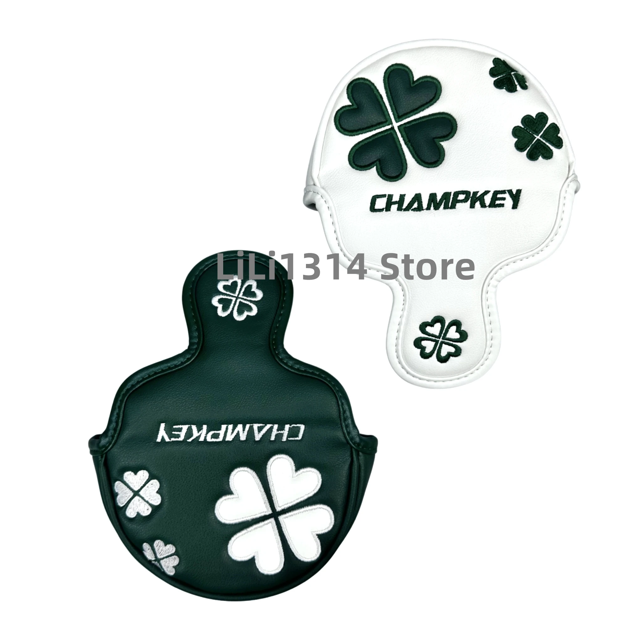 1pc Golf Clover Four Leaf Clover Pattern Putter Cover PU Leather Golf Mid Mallet Putter Club Head Cover with Magnetic Closure 5