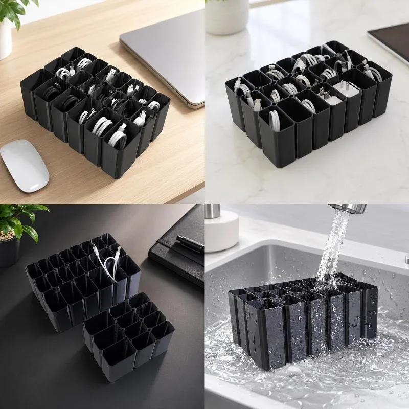 Cable Organizer Box & Multi-Compartment Desk Storage Station