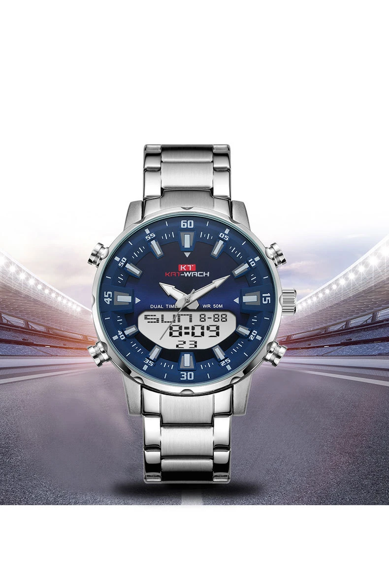 KAT-WACH Top Brand Men Watch Waterproof Sports Digital Watches Men LED Steel Military Quartz Watch For Men Wristwatch Relogio