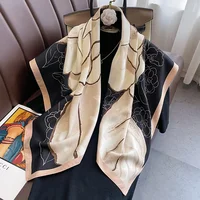 New 30 Colors Twill Silk Scarf Women 90cm Square Hijab Shawls And Wraps Female Foulard Headkerchief Elegant Floral Lady Bandana 1