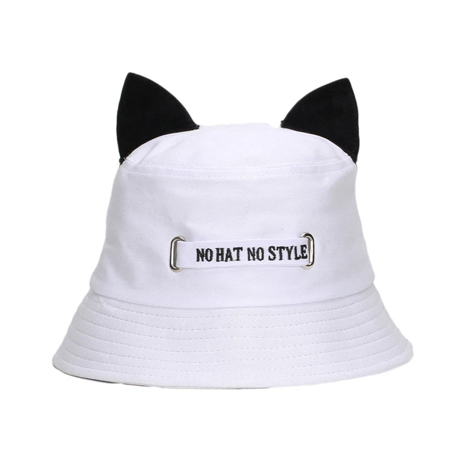 New Cute Cat Ears Fisherman Hat Women Casual Metal Ring Sun Cap Unisex  Black Punk Bucket Hat Bob Outdoor Street Hip Hop Bonnets - AliExpress