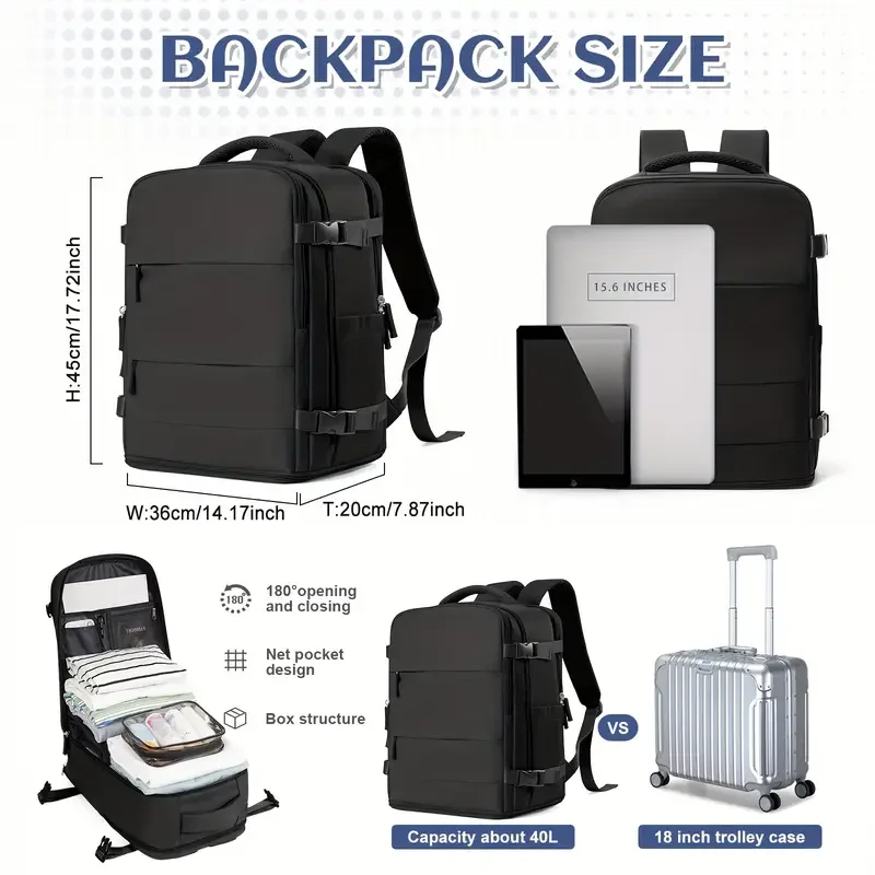 Boarding Backpack Travel Backpack Easyjet 45x36x20cm Cabin, College Laptop Backpack, Includes Vacuum Bag and Manual Pump