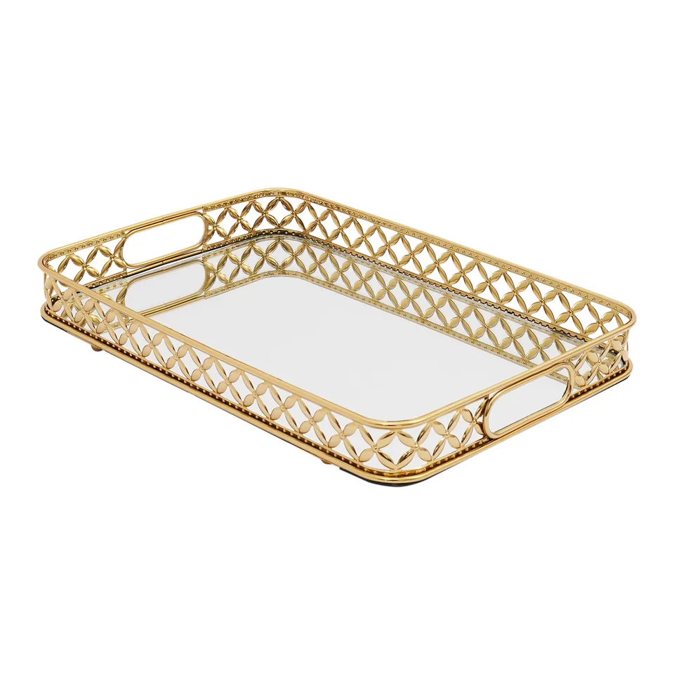 Elegant Rectangle Gold Mirror Decorative Tray