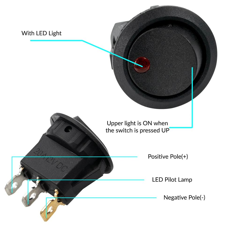 Interrupteur à Bascule Momentané Avec LED Bleue - 12V/20A, 7 Broches, Pour Winch, Treuil, éclairage Voiture/bateau