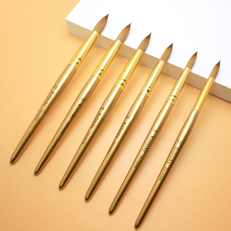 Kolinsky Acrylic Nail Brush Golden Handle Nail Extension UV Gel Builder Tools Beginner Tools Size 8-22 2