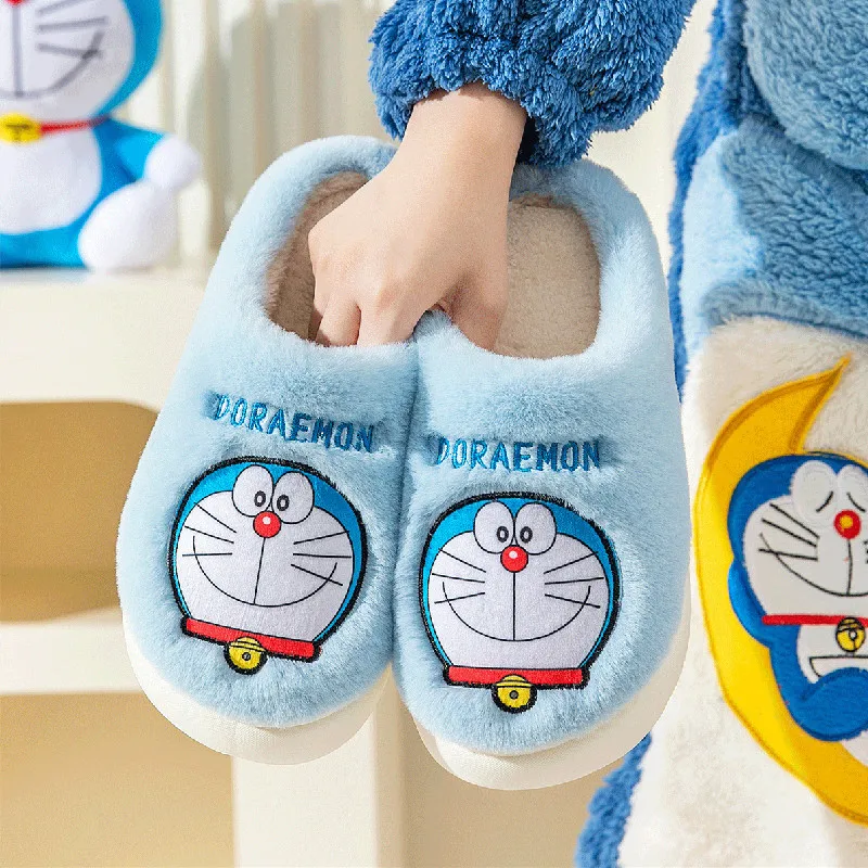 

2023 New Anime Doraemon Dorami Girls Cotton Slippers Winter Indoor Home Plush Anti-skid Warm Baotou Shoes Kawaii Christmas Gift