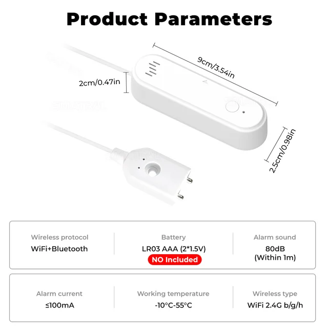 Tuya Smart WiFi Water Leak Sensor Water Overflow Level Detector 80dB Sound Alarm System Flood Leakage Sensor Remote Monitor 6